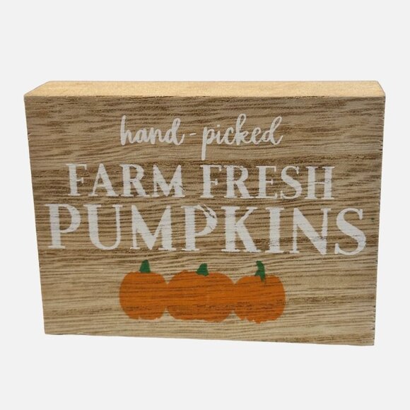 Fall Pumpkin Wood Block Sign Rustic Autumn Decor 4x3 Inch Holiday Mini - Picture 1 of 6
